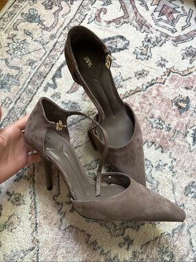 Zara Taupe Pointed Toe Ankle-Strap Heels